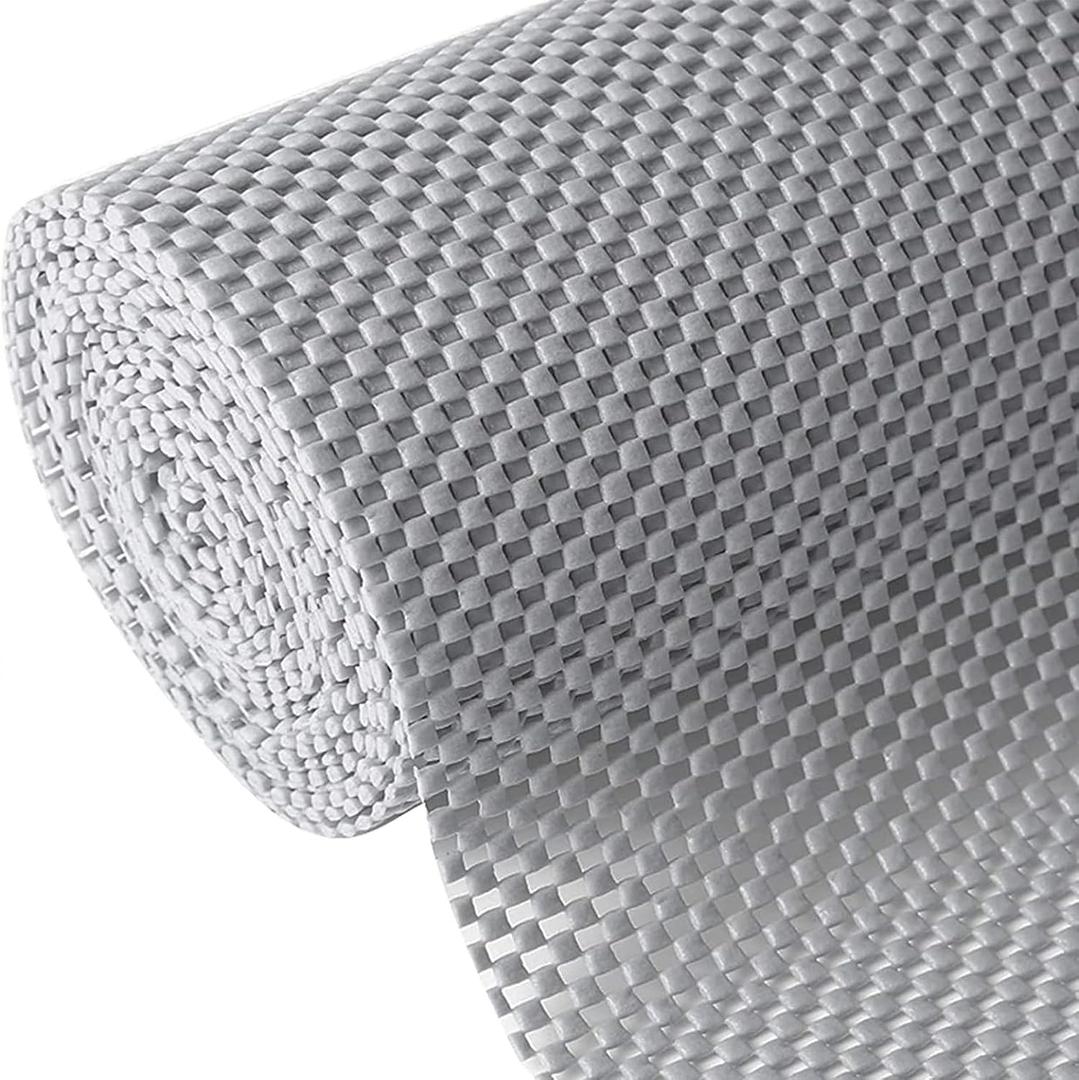 Shelf Liner, Non-Adhesive Roll Drawer Liners 12 Inches x 20 Feet, Non Slip Grip Durable Strong Clean, Shelving Liner for Kitchen cabinets,Storage, Desks, Kitchenware, Tableware, Light Gray, 12"W x 240"L