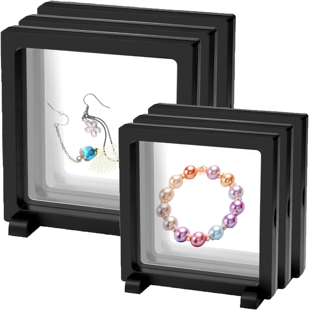 6pcs 3D Floating Frame Display Holder Stands, Challenge Coin Display Stand Holder Frames Transparent PE Jewelry Storage Box Large Suspension Frames for Medal, Medallion, Stamps