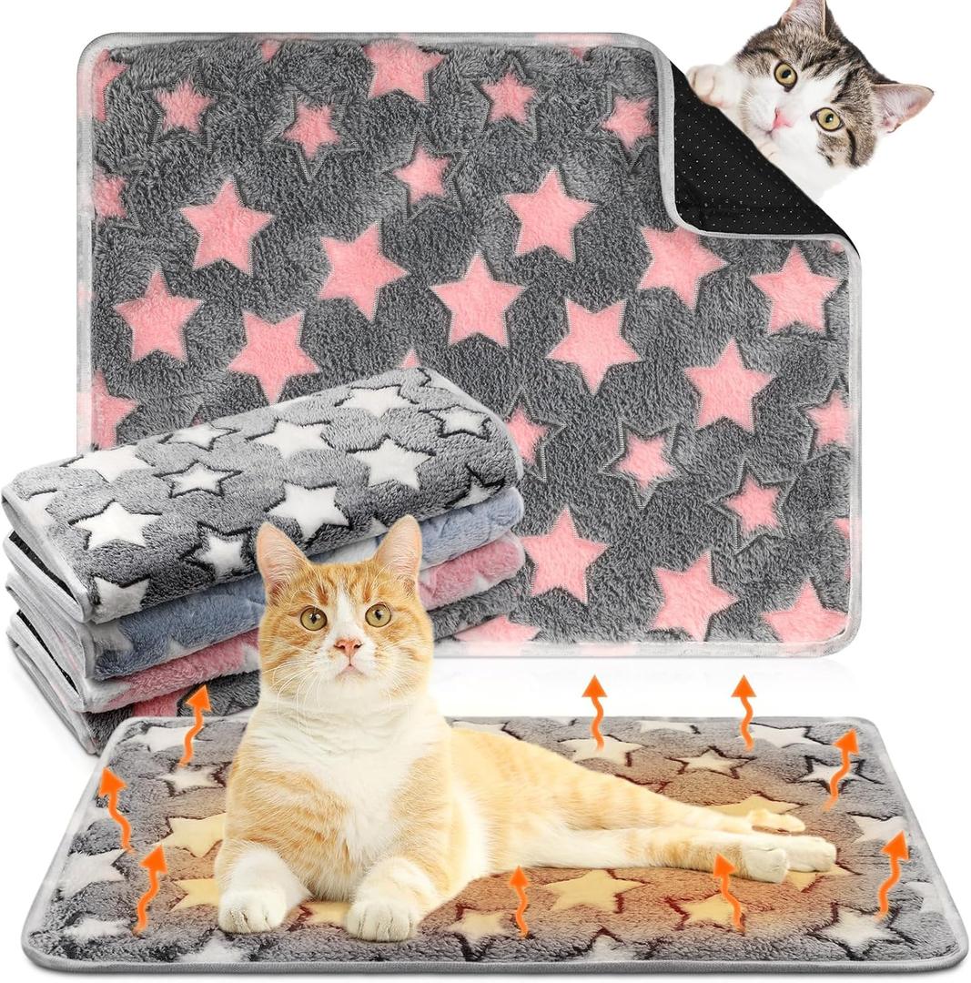 4 Pack Self Heating Cat Bed Cat Self Warming Pad with Removable Cover Extra Warm Thermal Pet Pad Washable Pet Crate Mat Anti Slip Kennel for Indoor Outdoor Pets(Star,16 x 20 Inches) (16 x 20 Inches)