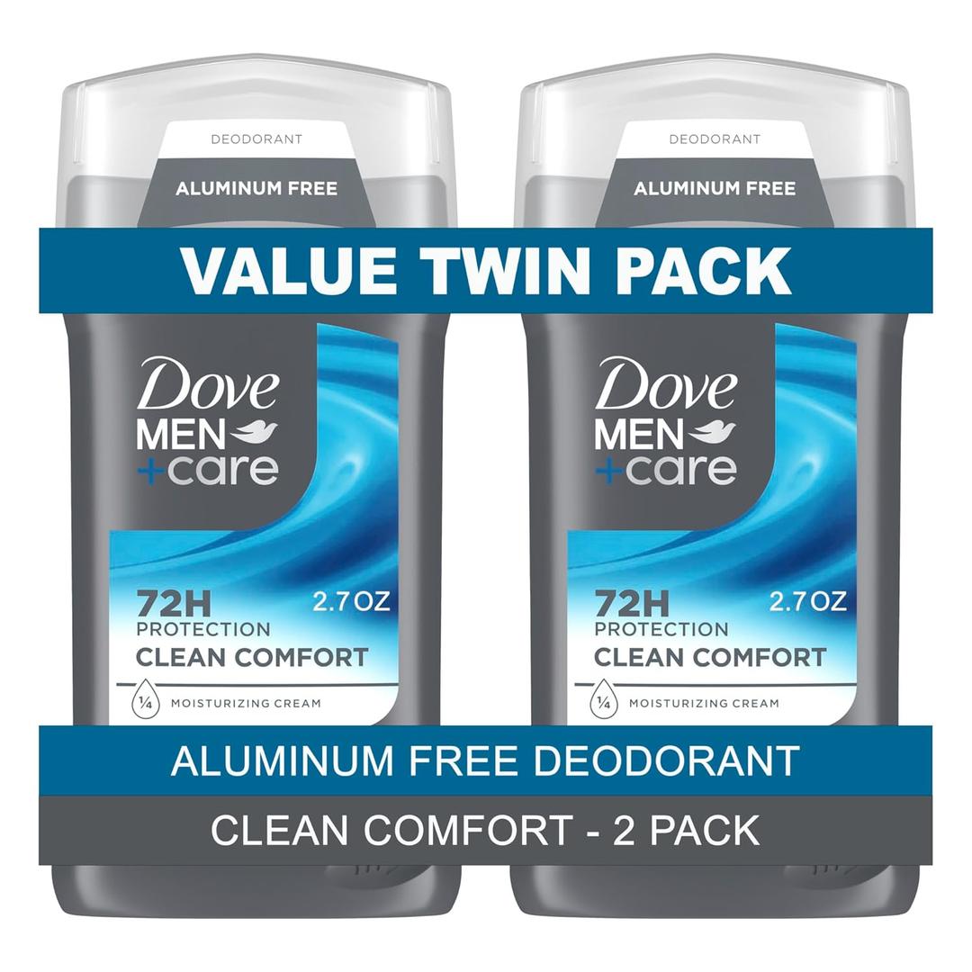 Dove Men+Care Deodorant Stick for Men Clean Comfort Pack of 2 Aluminum Free 72-Hour Odor Protection Mens Deodorant with 1/4 Moisturizing Cream 3 oz