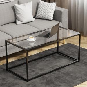 Glass Coffee Table Modern Center Table,Minimalist Coffee Table for Living Room,Tempered Glass-top with Sturdy Metal Frame, Easy Assembly,Black, 39.4 x 18.9 x 17.7 inches