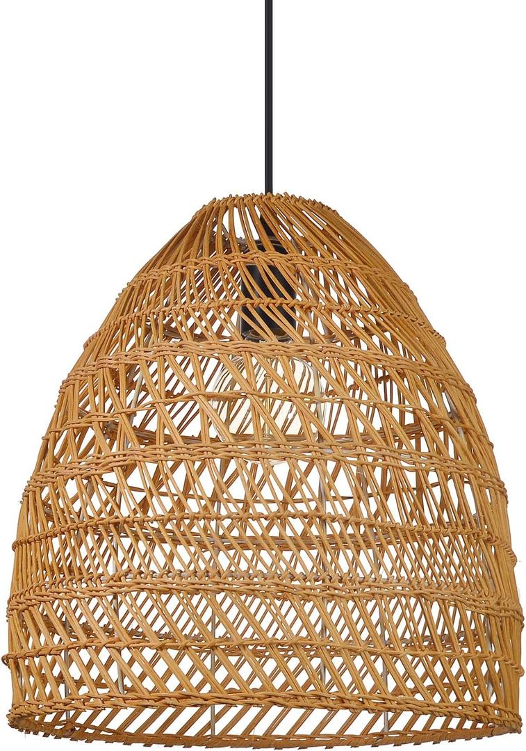 Arturesthome 13.75" Rustic Woven Rattan Pendant Light, Coastal Lighting Fixture, Vintage Farmhouse Lampshade Chandelier Hanging Ceiling Lamp Shade for Living Room Bedroom (13.7" X 13.7")