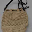 Straw Bucket Bag Summer Woven Crossbody Bags for Women Hobo Drawstring Purse Vacation Handbags Straw Beach Bag (Beige)