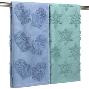 2 Pcs Winter Snowflake Bathroom Hand Towels 100% Cotton 29.5 x 13.7 Inch Blue and Green Christmas Glove Jacquard Weave Bath Towel for Kitchen Gifts Decor for Christmas