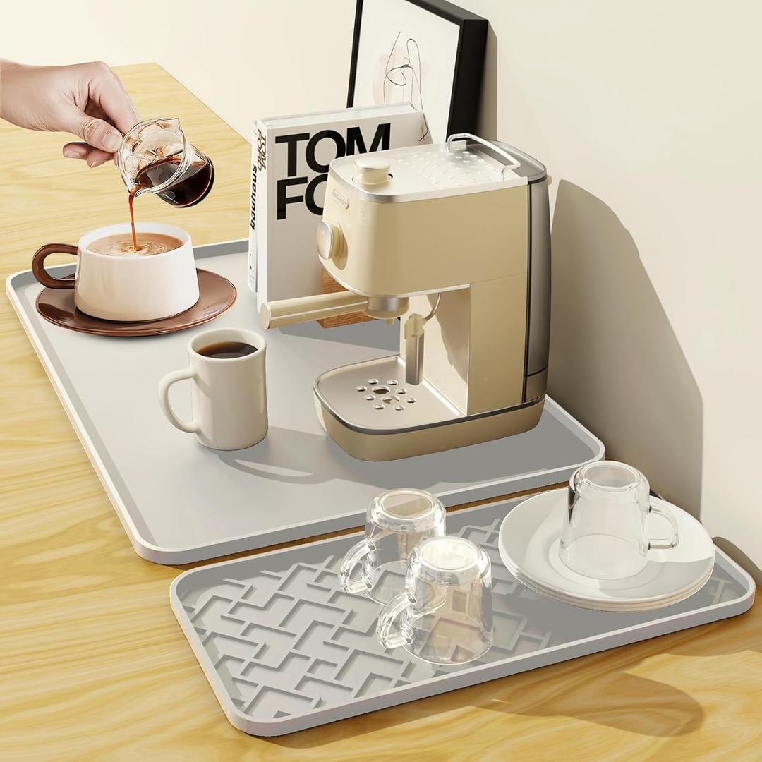 Silicone Coffee Mat - Removable Bar Mat with Concave and Convex Design, Leak-Proof and Non-Slip, Suitable for Use Under the Coffee Machine to Keep the Countertop Clean (Grey24"x16") (Gray)