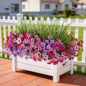 Artificial Flowers,14 Bundles UV Resistant Fake Flowers Daisy with Greenery Plants Wheat grass,Faux Outdoor Flowers for Spring Summer Decoration, Outdoor Faux Plants Home Window Porch Patio Yard