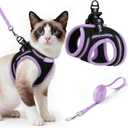 Rabbitgoo Cat Harness and Leash Set for Walking Escape Proof, Adjustable Soft Kittens Vest with Reflective Strip for Cats, Comfortable Outdoor Vest, Black & Light Purple, L