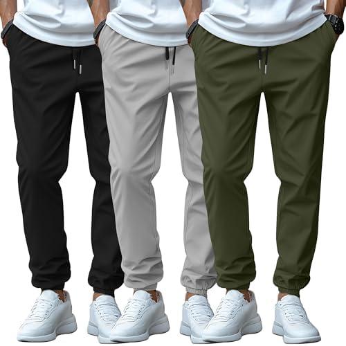 Locoowai 3 Pack Men's Casual Jogger Pants, Cotton Drawstring Sweatpants with Pockets Hiking Outdoor Athletic Joggers, XL