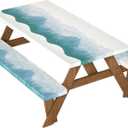 Picnic Table Cover with Bench Covers: Elastic Fitted Water-Resistant Windproof Tablecloth with Storage Bag - 72x30 Inches 3Pcs Set Patio Table Cover for Outdoor/ Camping/ Garden