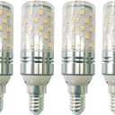 CTKcom 12W E12 LED Corn Candelabra Light Bulbs (4 Pack),E12 Base 3000K Warm White Chandelier Bulbs,1400LM Lights Bright White,AC85-265V(Silver)
