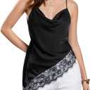 Verdusa Women's Lace Satin Tops Festival Outfits Asymmetrical Camisole Tops with Scarf (Black, XS)
