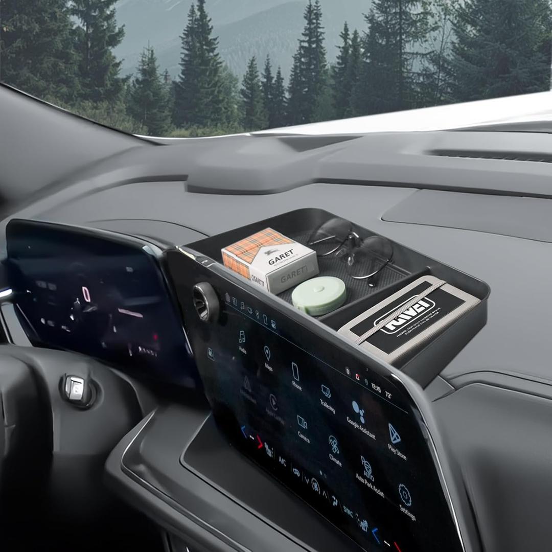 Center Console Dashboard Organizer Compatible with 2025 2026 Chevy Suburban Tahoe Interior Accessories Armrest Dash Storage Box Insert Tray Holder, Fit 17.7-inch Touch-Screen Display Black