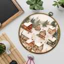 XPH Vintage Christmas Winter Village Round Wall Art Framed, Rustic Winter Snowy Circle Wall Decor, Cozy Christmas Landscape Hanging Canvas Prints for Home Bedroom Living Room Decoration, 10x10 Inch