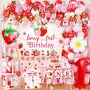 Berry First Birthday Decor, Strawberry 1st Birthday Decorations Girl with Strawberry Balloons Berry First Party Backdrop Photo Banner Cake Toppers for Girl 1st Party Decorations