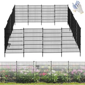16 Panels Garden Fence,Rustproof Metal Fence Panels - 32in (H)37.8ft (L) Garden Fencing Animal Barrier with Gate,Dog Fence Outdoor for Yard