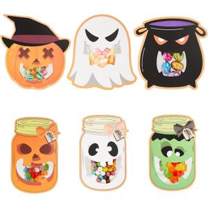 AQKILO Halloween Goodie Bag with Cards, 30 Pack (6 Designs), Kids Trick or Treat Candy Bag Holders, Classroom Exchange Cards, Party Favors, and Halloween Activities