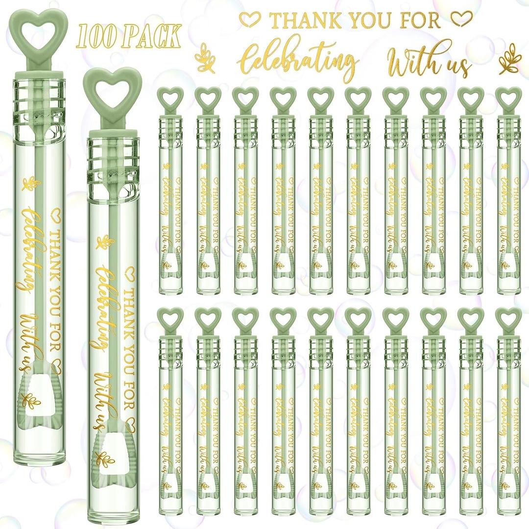 Shappy 100 Pcs Sage Green Wedding Bubble Bulk Wedding Party Favors Bubble Wand for Guests Send Off with Stickers for Bridal Shower Anniversaries Celebration Goody Bag Stuffers Filler