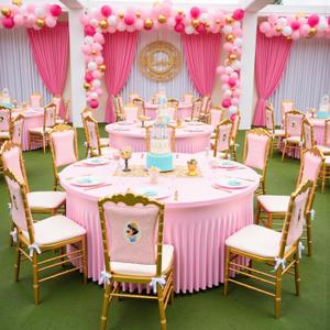 leegleri 10 Pack 72Inch Spandex Pink Round Tablecloths, Stretchy 132inch Fitted 6FT Round Table Cloths, Wrinkle Free Skirt for Wedding Birthday Party Bridal Shower Banquet
