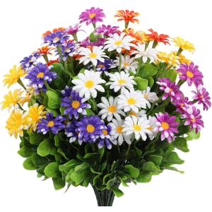 10 Bunches Outdoor/Indoor Artificial Flowers,Plastic Flower,Daisy Imitation Flower Bouquets,Uv-Resistant Artificial Flower Shrubs for Wedding,Garden,Home,Porch,Planter,Front Door,Patio,Balcony Decor