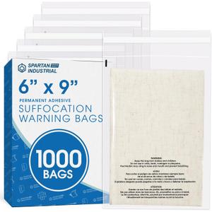 Spartan Industrial - 6" X 9" (1000 Count) Self Seal Clear Poly Bags with Suffocation Warning for Packaging, Shipping - Permanent Adhesive