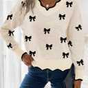 Womens V Neck Pullover Sweaters Long Sleeve Scallop Trim Knit Tops Loosed Fit 2026 Fall Outfits