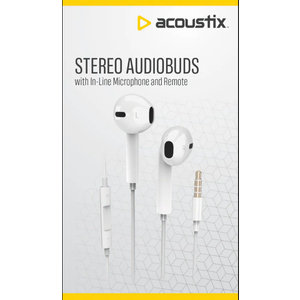 Acoustix Stereo Audiobuds with In-Line Microphone and Remove White