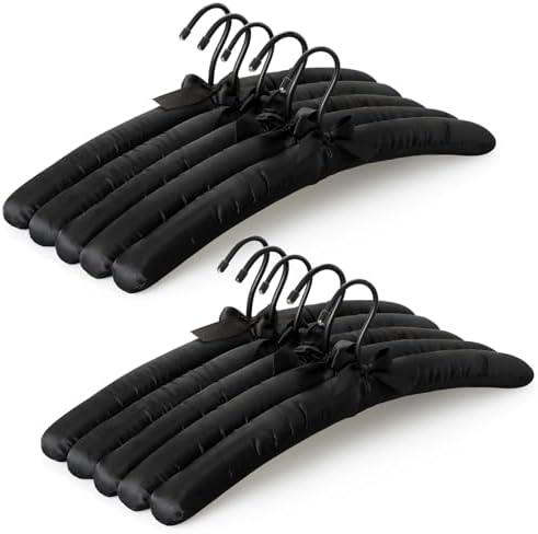 TOPIA HANGER Padded Hangers for Women Clothing,17-inch Satin Hangers 10 Pack Thick Foam Padded No Shoulder Bump for Sweaters, Coat, Blouses, Dresses-Black, CT18B-10