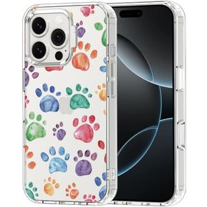 MOSNOVO Case for iPhone 16 Pro, [Buffertech 6.6ft Military-Grade Drop Protection] [Anti Peel Off Tech] Clear TPU Bumper Phone Case Cover Design - Colorful Paw