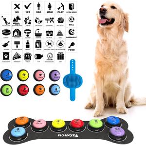 Fzixvow Dog Buttons Talk,Updated 8 Pack Dog Communication Buttons,Recordable Talking Training Buttons for Dogs,30 Seconds Voice Dog Speaking Buttons with Dog Bath Brush Set