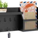 Key Holder Wall Mount Pine Wood 16 X 8 Mail Organizer Farmhouse Key Rack for Wall with Hooks and Shelf, Rustic Wooden Key Hanger for Entryway (Rustic Black)