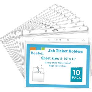 Beebel 10 Pack Job Ticket Holders 8 1/2" x 11" Waterproof Zip Page Protectors Heavy Duty Dry Erase Document Storage Shop Ticket Holders (Clear-Horizontal)