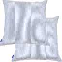 JES&MEDIS Pack of 2 Pillowcase Cotton Striped Home Decor Square Throw Pillow Covers Set for Office Bed Car Club 18 x 18 Inches 45 x 45 cm Blue and White