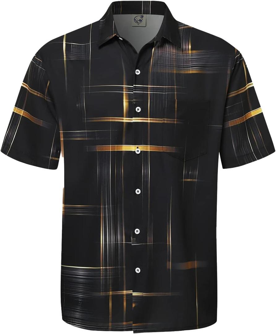 Hardaddy Men's Hawaiian Shirt Short Sleeves Printed Button Down Summer Beach Casual Shirts (3X-Large, Black)