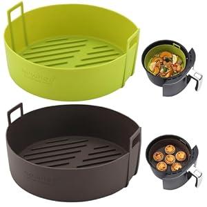 Air Fryer Silicone Liners 4QT For Ninja AF101, 2 Pack BPA Free Platinum Air Fryer Basket Liners with Handle, Round Reusable Liner Ninja Fryer Accessories, Upgrade