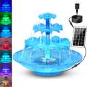 3.5W Solar Fountain Pump for Bird Bath, 3-Tier Blue Solar Water Pump with 8 LED Lights, 32.8FT Power Cord and Adapter Included, Dual-Powered for 24/7 Use for Garden, Pond, Pool, Fish Tank and Lawn