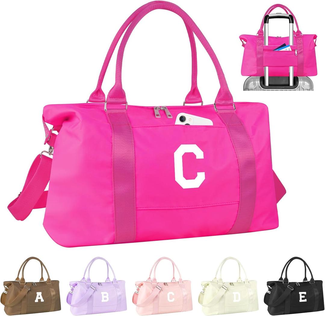 Dance Gym Duffel Bag Gifts for Girls Teen,Personalized Initial Travel Weekender Bag Cute Overnight Carry On Cheer Dance Duffle Bagfor Women,Sports Travel Monogram Birthday Christmas Gifts(Hot Pink, C)