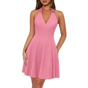 Lazysmile Summer Dresses for Women Sleeveless Halter Short Dress