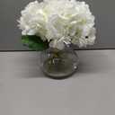 Hollyone Hydrangea Artificial Flowers with Vase White Silk Fake Flowers Arrangements in Glass Vase with Faux Water for Home Bathroom Office Table Centerpiece Shelf Decorations
