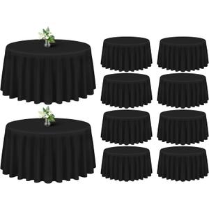 Showgeous 10 Pack Black Round Tablecloth - 120 Inch Polyester Table Cloth - Washable Decorative Fabric Table Covers for Wedding, Dining, Party, Banquet, Buffet