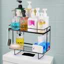 Bath Over The Toilet Storage Shelf, 2-Tier Over Toilet Storage, Floating Shelves with 2 Hooks, Wall Mounted Shelf Furniture, Bathrooms Home Storages Rack for Small Bathroom, Black