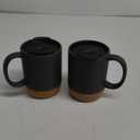 DOWAN Coffee Mugs, 15 oz Mug Set of 2, Large Ceramic Coffee Mug with Cork Bottom and Spill Proof Lid for Mom Dad, Big Mug for Latte Tea, Matte Grey