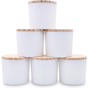 SHOWIN 12 OZ Thick Candle Jars for Making Candles 6 Pcs, Empty Jars with Wood Lids for Spice Jars, Sample Container, Matte White