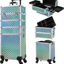 Stagiant Rolling Makeup Case Cosmetology Case on Wheels 4 in 1 Makeup Travel Case Large Cosmetic Organizer Storage with Key Swivel Wheels Nail Artist Salon Traveling Cart Trunk Watery Blue