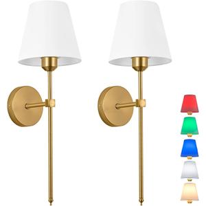 Wall Sconces Set of 2,Dimmable Wall Sconce with Remote Control,Indoor Not Hardwired Wall Lamp for Bedroom, Mid-Century Modern Wall Light (Gold, 21 inch)