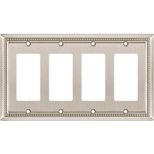 Henne Bery Sunken Pearls Heavy Duty Decorative Wall Plate Switch Plate Outlet Cover (Quad Decorator, Satin Nickel)