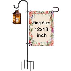 Garden Flagpole Stand with Shepherd'S Hook, for Garden Flag Stand 12x18 Flag | 1/2 Inch Thick 62 Inch High, Perfect for Garden Flag Holders for Outside (Solar Lights & Flags Not included)