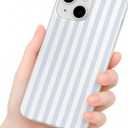 Compatible with iPhone 13 Case, with Aesthetics Striped Design Case for Women Girl, Cute Fashion Simple Soft TPU Slim Protection Phone Case for iPhone 13 6.1'' - Light Blue & White