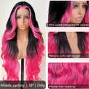 FABLLE Hot Pink stripe Lace Front Wig Synthetic Wig Black and Hot Pink Highlight Body Wave HD Lace Frontal Glueless Pre Plucked Bleached Knots Skunk Stripe 30 Inch