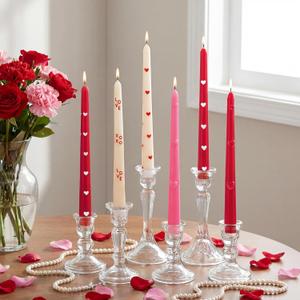 6pcs Pink Red Heart Taper Candle Set 10 Inch Valentine's Candle Sticks Valentines Decorative Candles Long Unscented Candlesticks for Valentine's Day Party Table Anniversary Wedding Decor