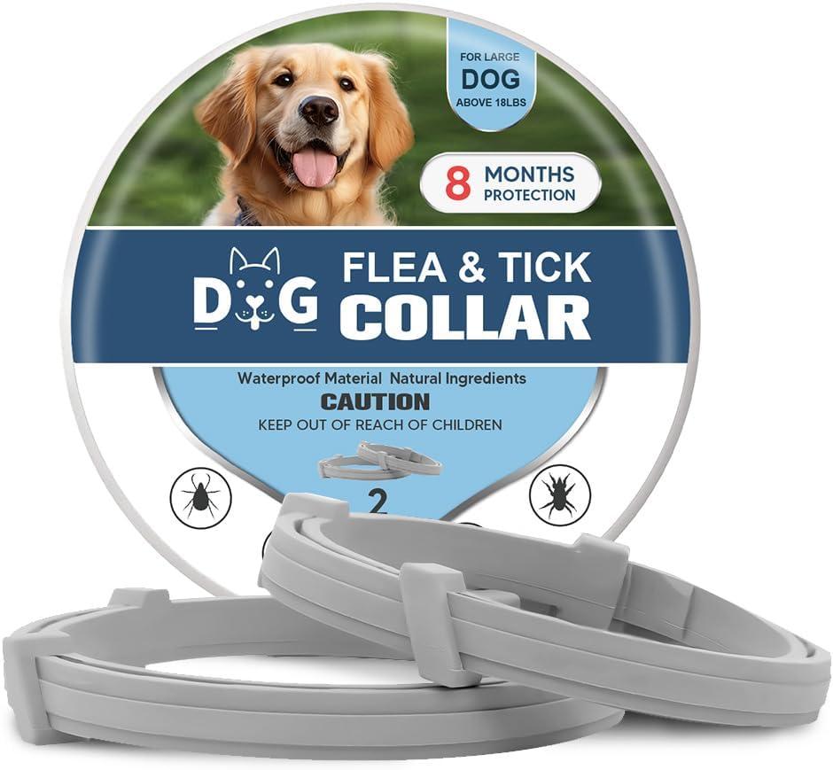 NJKPUYT Tick and Flea Collar for Dogs, Flea Collar for Dogs, Tick Collar for Dogs,Flea Collar for Large Dogs, Dog Flea Collars, Lasts Up to 8 Months, Indoor & Outdoor Use 2 Pack